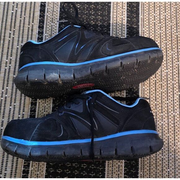 Woman's Skechers Flex SR Work Shoes Black & Blue Alloy Toe Size 10 Lightly Used - Picture 3 of 8